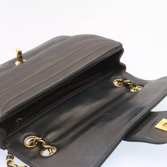 CHANEL Lamb Skin Double Flap Chain Shoulder Bag Black CC Auth - Picture 4 of 15